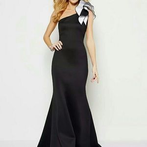 Aidan by Aidan Mattox one shoulder black and white long gown
